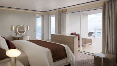 The bedroom in an Otium Suite, the ship's largest suite.