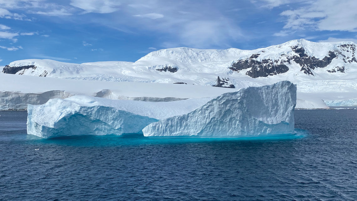 Approximately 80% of icebergs are underwater. Here the reflection from that underwater ice creates a beautiful shade of surface blue.