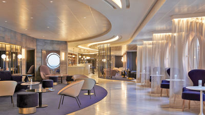 The Scarlet Lady's Sip Lounge is an ultraluxe velvet playground overflowing with Champagne and caviar.