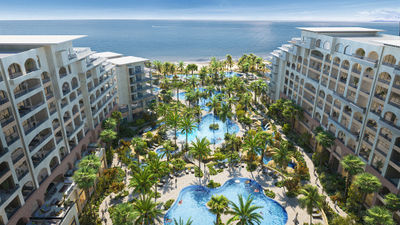 The pool area and winding lazy river at the Villa la Valencia Beach Resort & Spa.