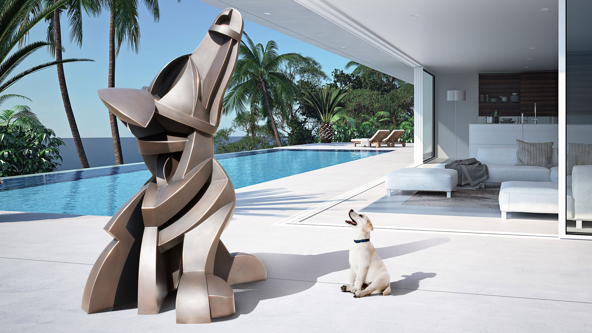 The Scoops puppy sculpture is meant to invoke a childlike sense of amazement.