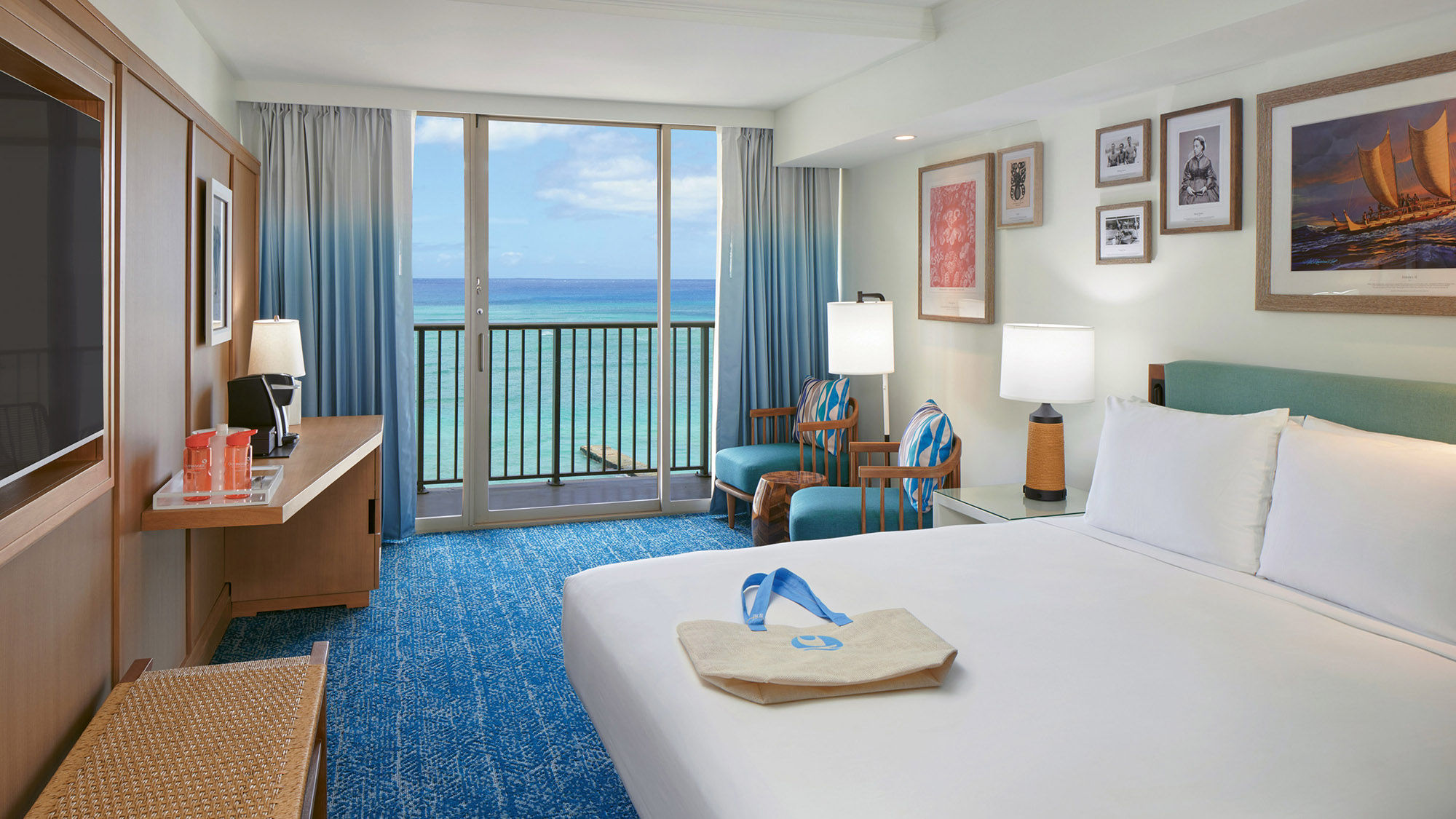 A guestroom at the Outrigger Reef Waikiki Beach Resort, which recently completed an $80 million renovation.