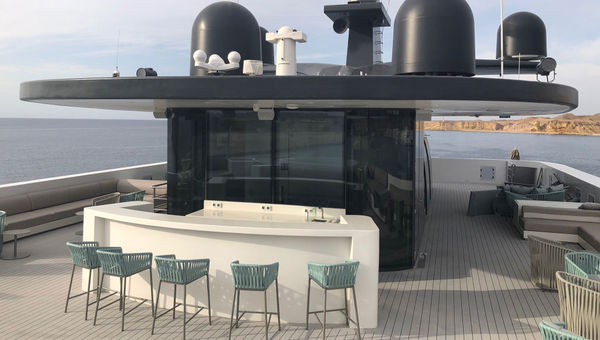 Some but not all of the proper furniture has arrived for the Sky Bar on the Emerald Azzurra.