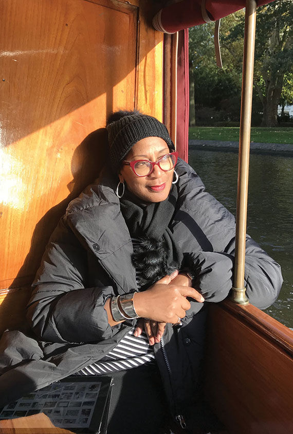 Tosch on a boat on one of Amsterdam's famed canals.