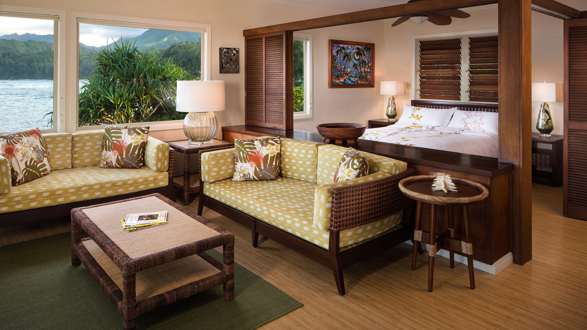 A guestroom at the Hanalei Colony Resort, which is belatedly celebrating its 50th anniversary in May.