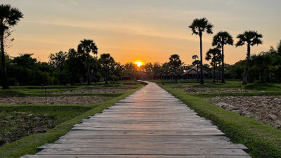 Sunset at Phum Baitang, a collection of 45 private villas nestled in 20 acres of lush gardens and rice fields in Siem Reap -- and a favorite of Angelia Jolie