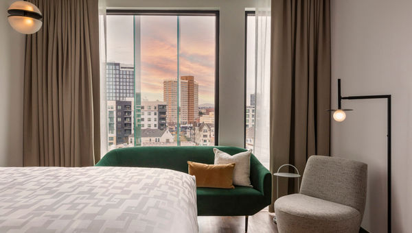 A guestroom at the Kissel Uptown Oakland. A guestroom at the Kissel Uptown Oakland.
