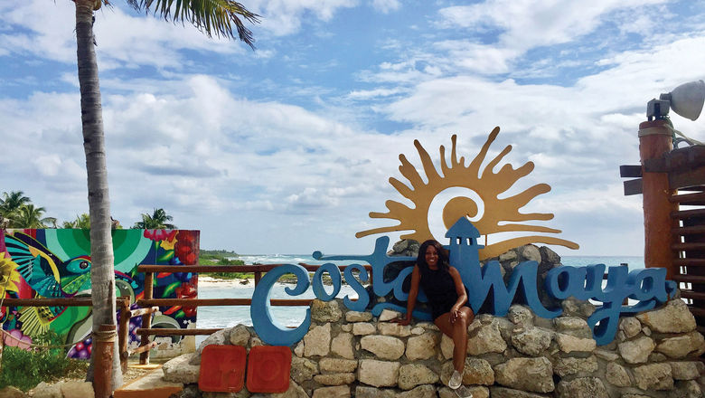 The writer poses for a photo in Costa Maya.