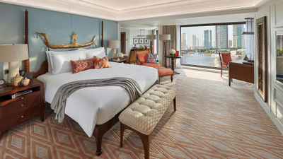 The Mandarin Oriental Bangkok's Jim Thompson Suite, which offers views of the city's Chao Phraya River.