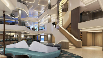 A rendering of the Norwegian Prima's three-story Penrose Atrium.