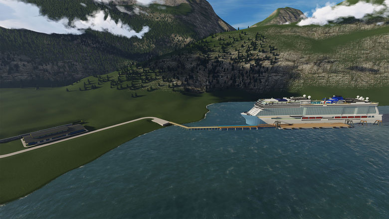 A digital rendering of NCLH's cruise pier and terminal in Whittier.