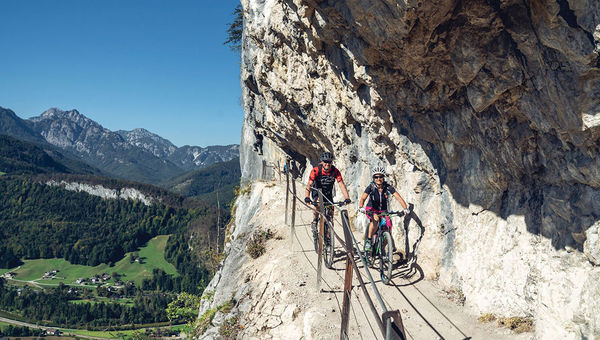 Mountain biking in the Salzkammergut resort area, which attracts outdoor enthusiasts in the summer.