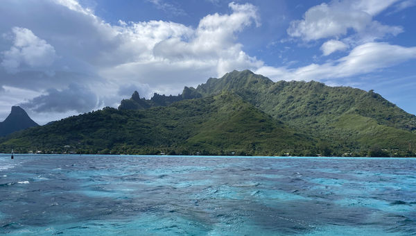 The commute to a lagoon for a snorkel excursion included views of Moorea.