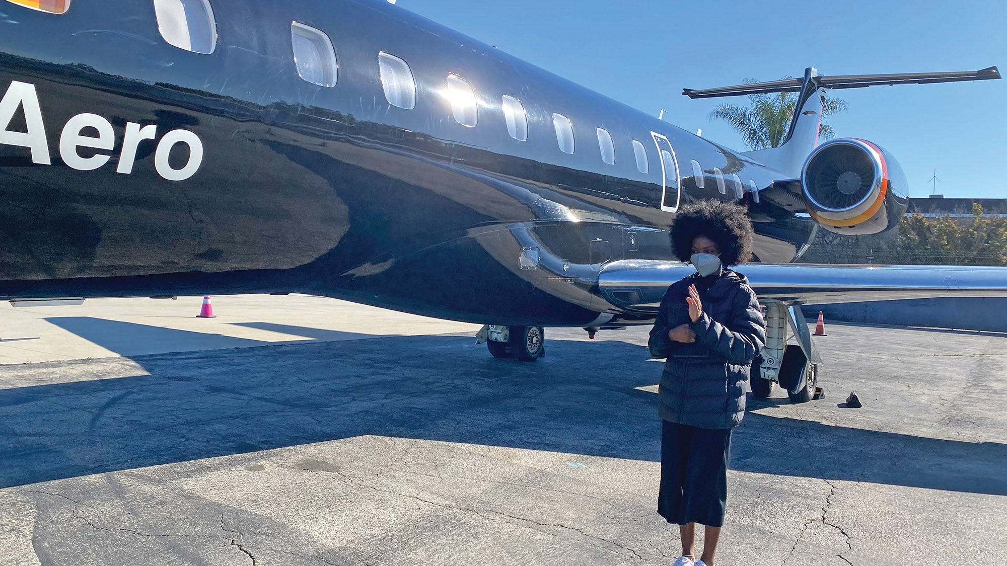 An Aero jet and a staff member at Van Nuys Airport, which is about 20 miles north of LAX.