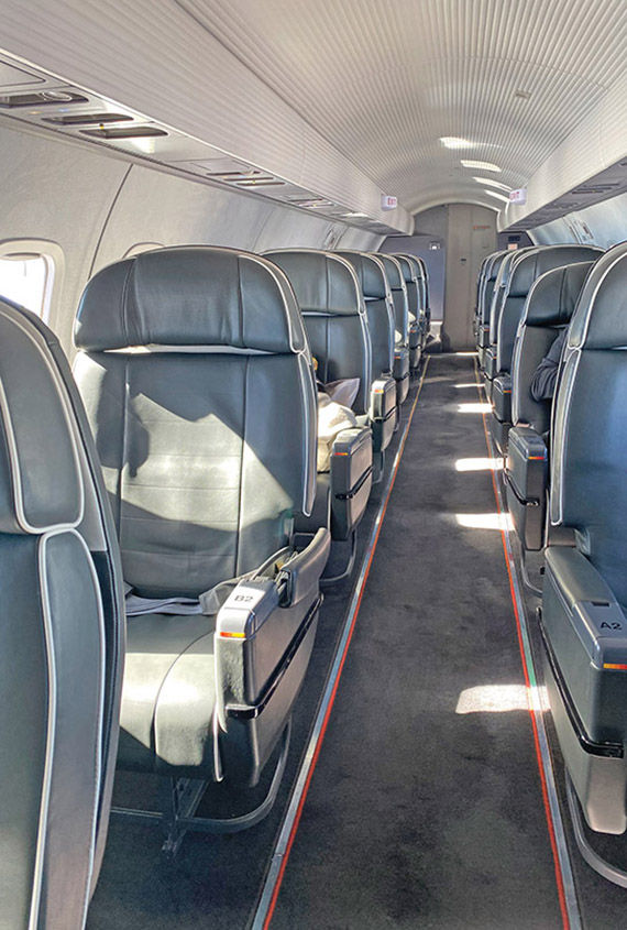 The interior of Aero's 16-seat jet provides plenty of legroom.