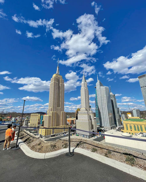 Replicas of several Manhattan buildings in the Miniland at Legoland New York Resort.