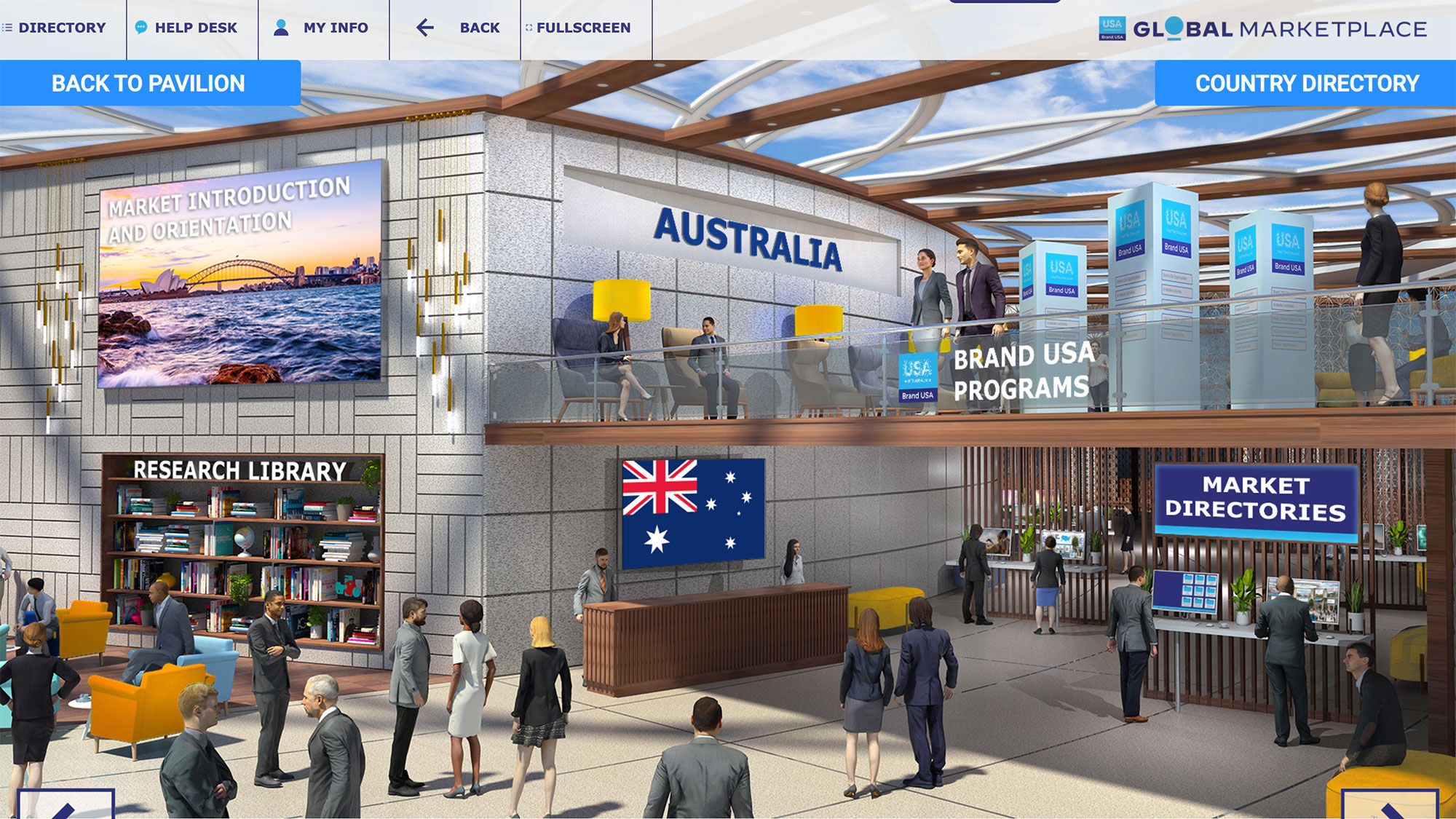 The destination "lounge" for Australia in the International Pavilion, part the Brand USA Global Marketplace.