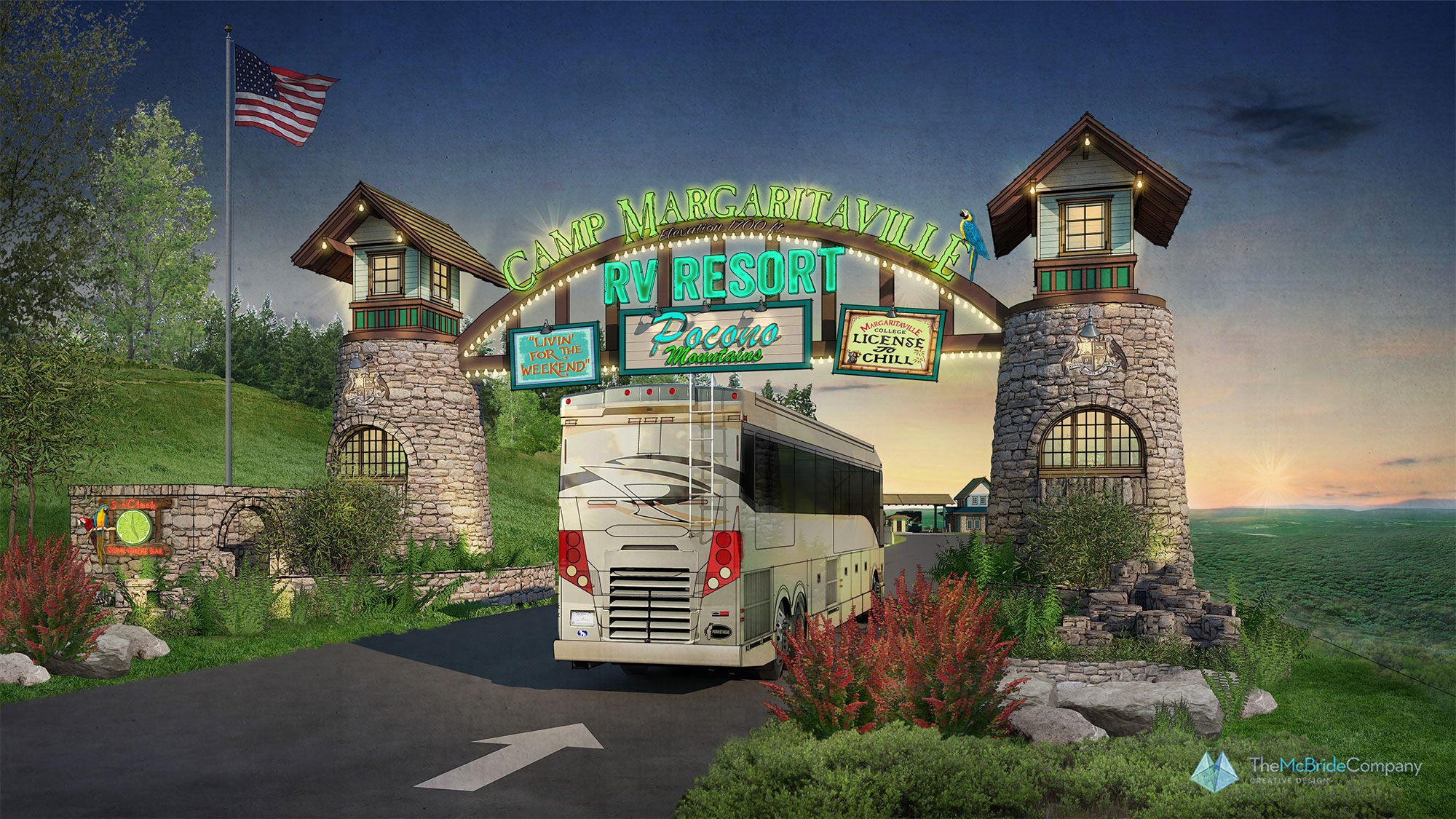 Camp Margaritaville will feature luxury RV sites and cabin-inspired homes.