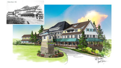 A rendering of the Margaritaville Hotel Pocono Mountains, which will be modeled after the Pocono Manor.