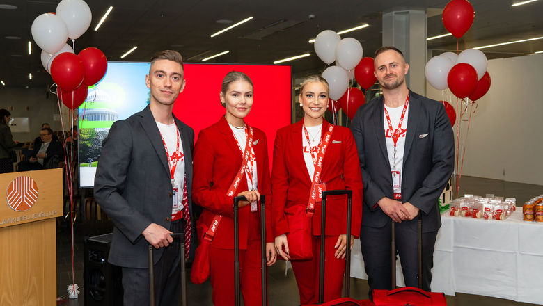 Play cabin crew celebrate the airline's first U.S. flight.
