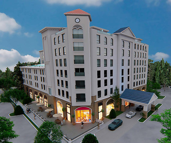 Rendering of the Cocoa Village Hotel.