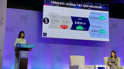 World Travel & Tourism Council CEO Julia Simpson Julia Simpson speaking at the WTTC Global Summit in Manila.