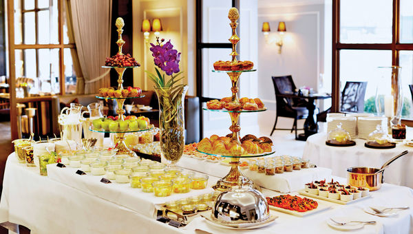 The breakfast buffet at Marchal in D'Angleterre includes fresh fruit, pastries and eggs prepared 10 different ways. The breakfast buffet at Marchal in D'Angleterre includes fresh fruit, pastries and eggs prepared 10 different ways.