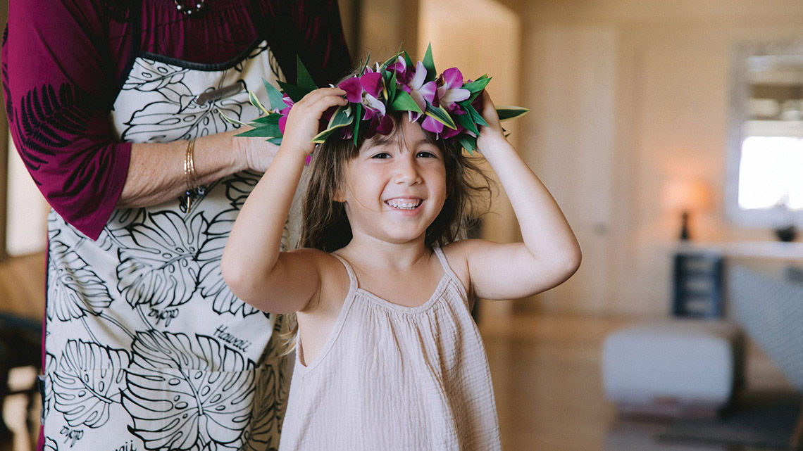 Lei-making is one of the activities kids are offered at the Four Seasons Resort Maui.