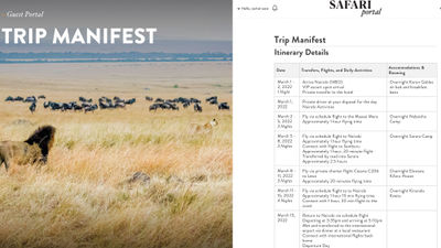 An example of a detailed itinerary on Safari Portal.