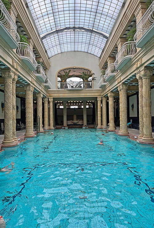 A pool at Gellert Thermal Spa in Budapest, which is known for its bathhouses and spa culture. A pool at Gellert Thermal Spa in Budapest, which is known for its bathhouses and spa culture.