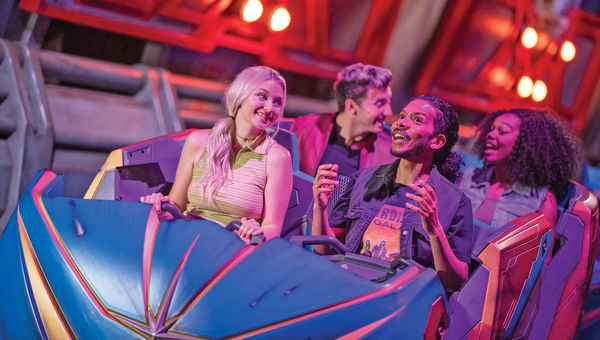 Individual cars on Cosmic Rewind spin while moving down the track, adding to the thrill factor. Individual cars on Cosmic Rewind spin while moving down the track, adding to the thrill factor.