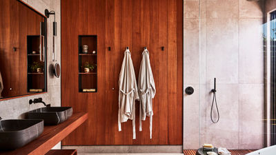 A cottage bathroom at Stanly Ranch, Auberge Resorts Collection, a new Napa Valley property.
