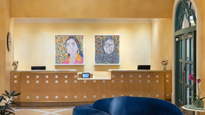 Ghada Amer's "Portrait of Trini" and "Portrait of Elizabeth" are displayed in Bellagio's Spa and Salon.