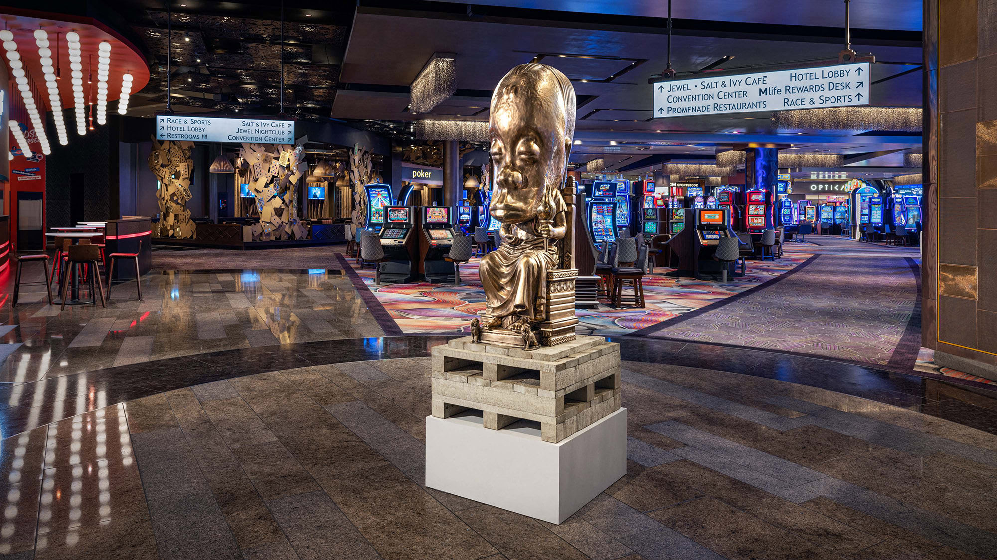 A smaller-scale version of Sanford Biggers' bronze "Oracle" has been placed near the Bellagio Gallery of Fine Art.