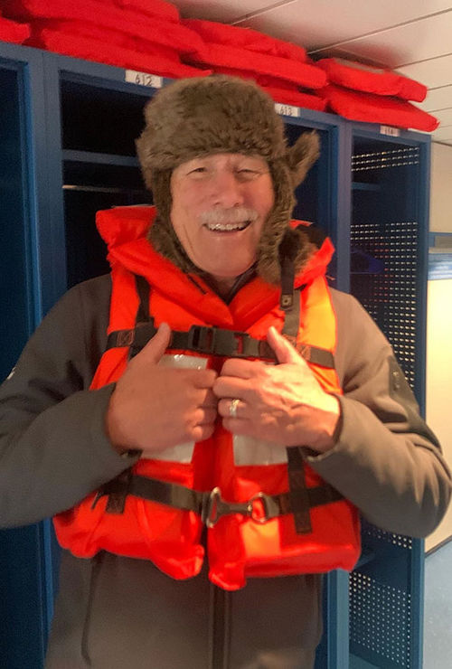 American Queen Voyages founder John Waggoner suits up for a Zodiac expedition.