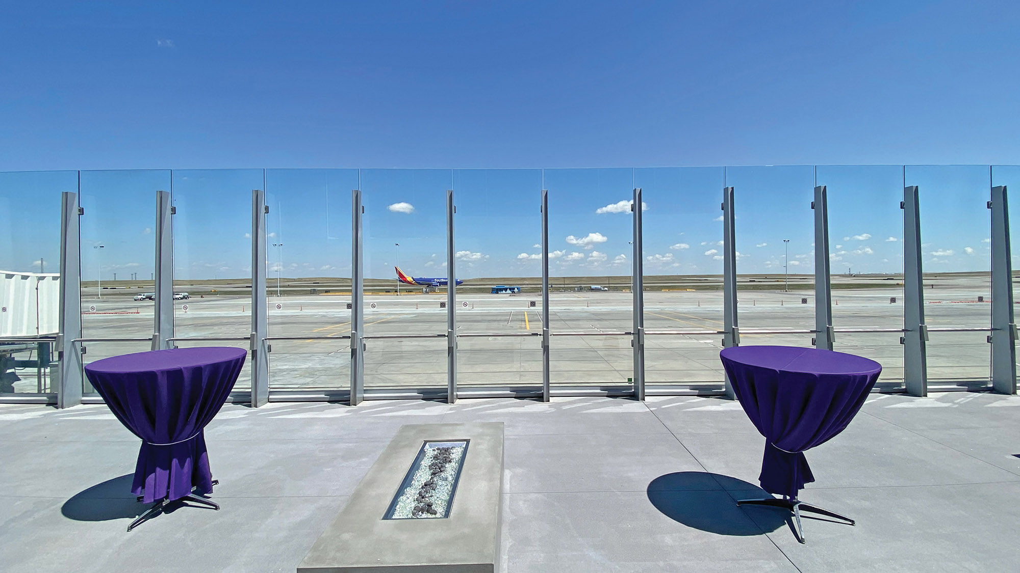 The new gate area offers an outdoor area, complete with firepits and views of the taxiway.