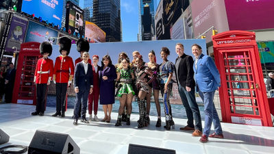 London mayor Sadiq Khan and representatives of Visit London and members of the cast of "Six" were among those in New York's Times Square to help launch the "Let's Do London" marketing campaign.
