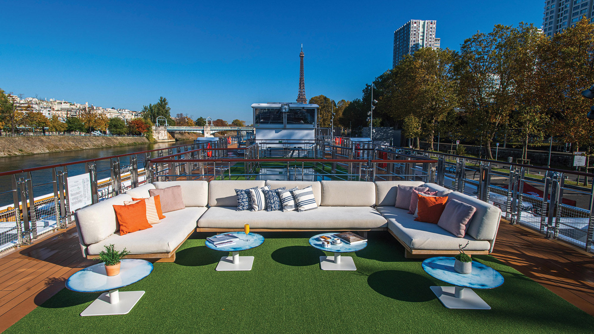 Ample and comfortable seating on the Radgrid's sundeck.