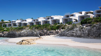 The new resort is built into the limestone cliffs of Provo's north shore.