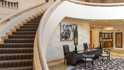 The lobby of the Saxon. Mandela-inspired artwork can be found here and throughout the Johannesburg property.