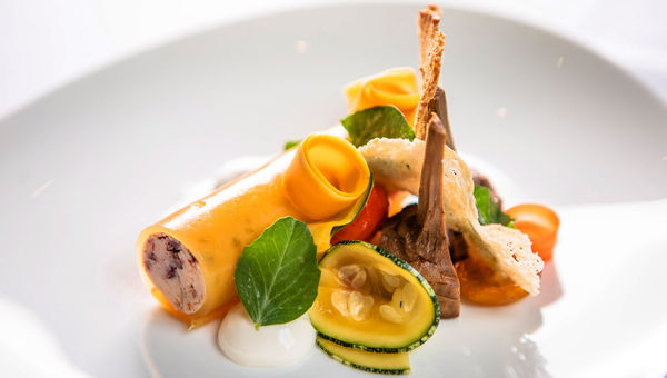 A vegan cashew "cheese" terrine, one of the vegan options on the menu at the Saxon Hotel.
