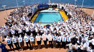 Crew on the Zaandam when that ship re-entered service on May 12.