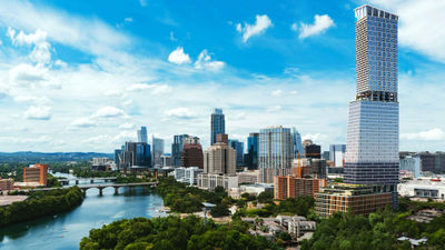 The 1 Hotel Austin will occupy part of a tower that is under construction at the junction of Waller Creek and Lady Bird Lake.