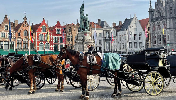 Horse-drawn carriages await visitors in the Markt. Horse-drawn carriages await visitors in the Markt.