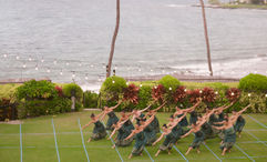 Haumana (hula students) of Halau o Ka Hanu Lehua practice hula at the Four Seasons Resort Maui.