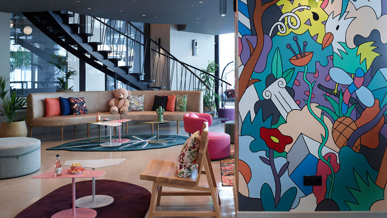 Moxy Athens City public spaces feature playful designs and street art.