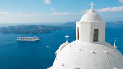 The MSC Musica in Santorini.
