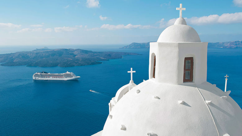 The MSC Musica in Santorini.