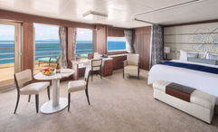 The Penthouse Suite on Norwegian Cruise Line's Pride of America features a large balcony and a heavy curtain that can be drawn around the bed, a plus for early birds.