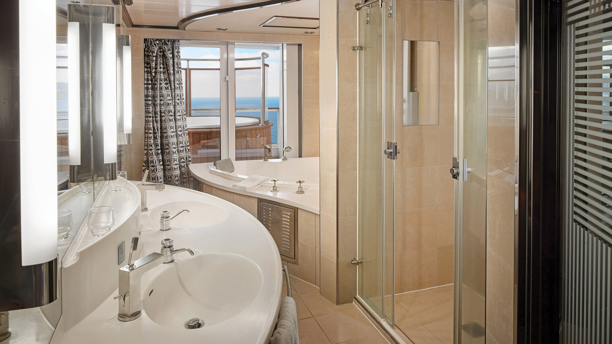 The master bath in one of the Pride of America's Owner's Suites.